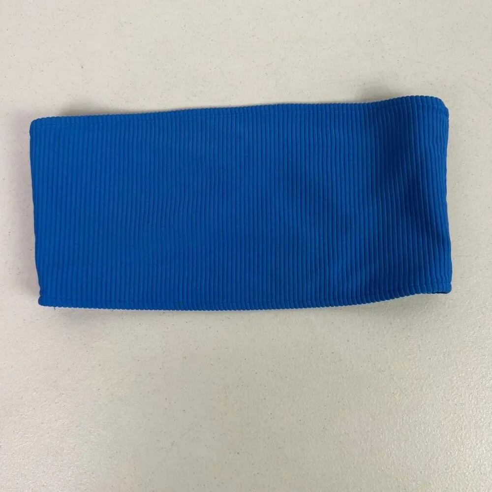 Frankies Bikinis XS Blue Bandeau Ribbed Bikini Top